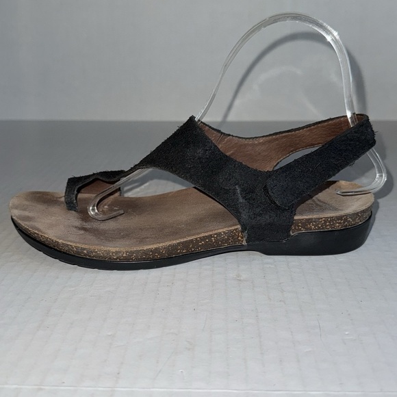 Dansko Reece Black Brushed Suede Toe Loop Sandals - Picture 3 of 12